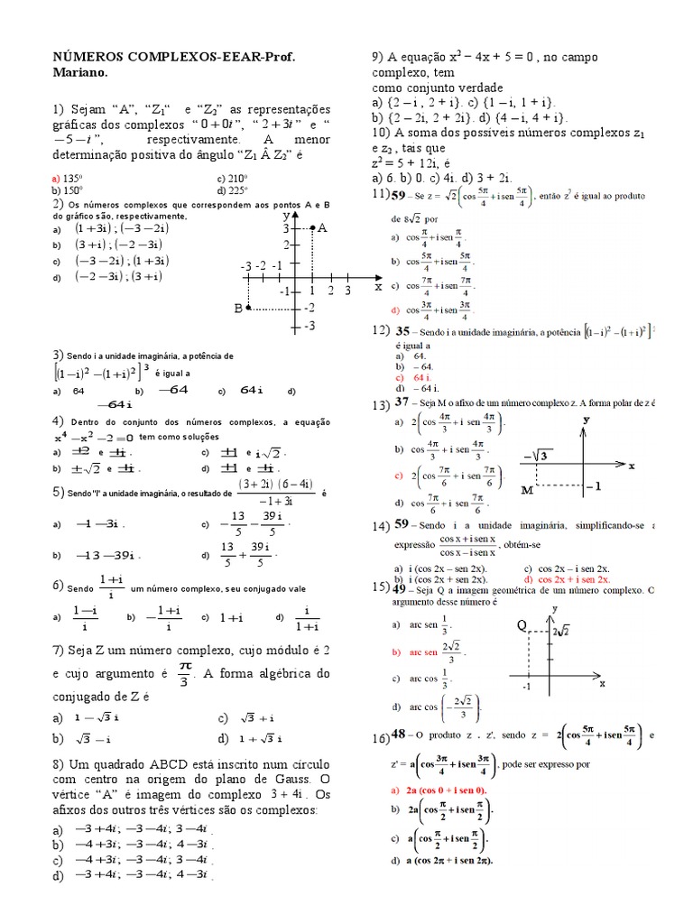 Resolução de exercícios sobre números complexos | PDF