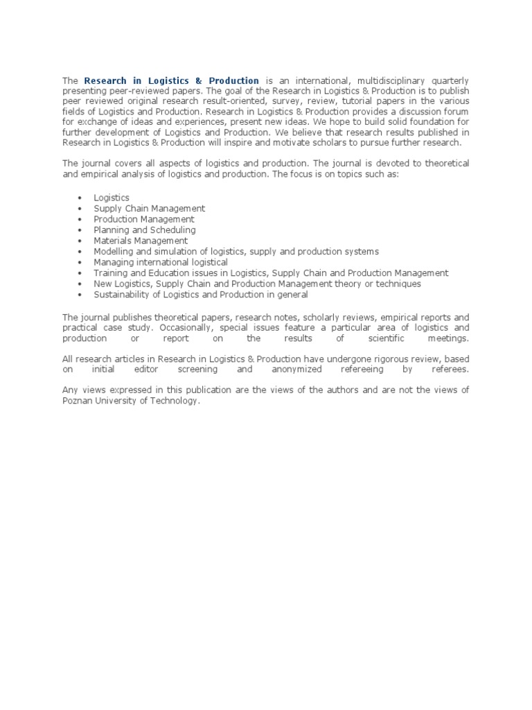The Research in Logistics | PDF | Business