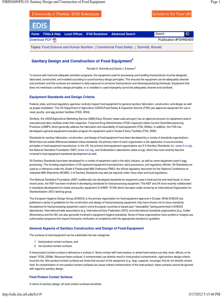 FSHN0409 - FS119 - Sanitary Design and Construction of Food Equipment ...