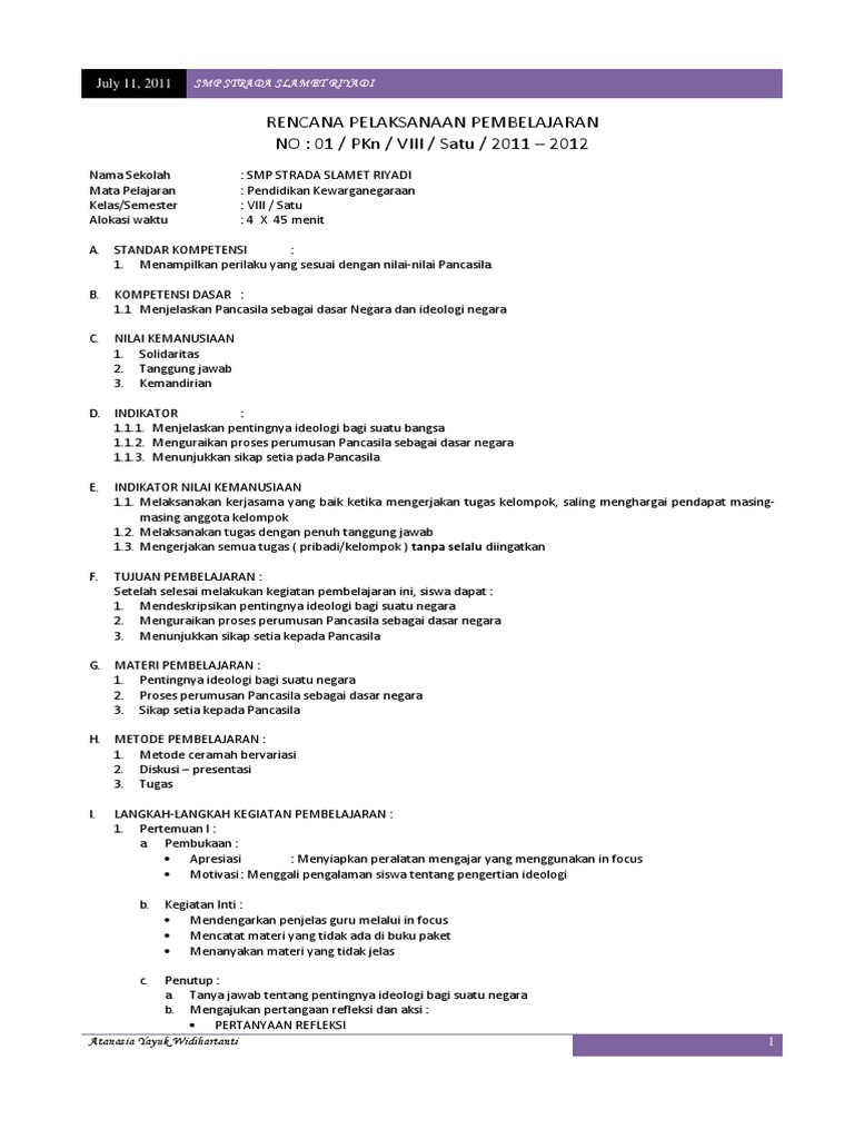 Rpp Pkn Kelas 8 Semester 1