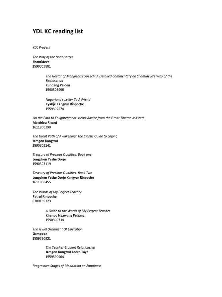 Ydl Kc Reading List Shantideva - 