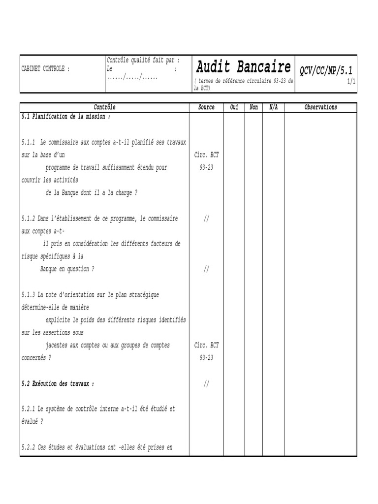 Questionnaire D Audit Bancaire Pdf Pdf Credit Finance Banques
