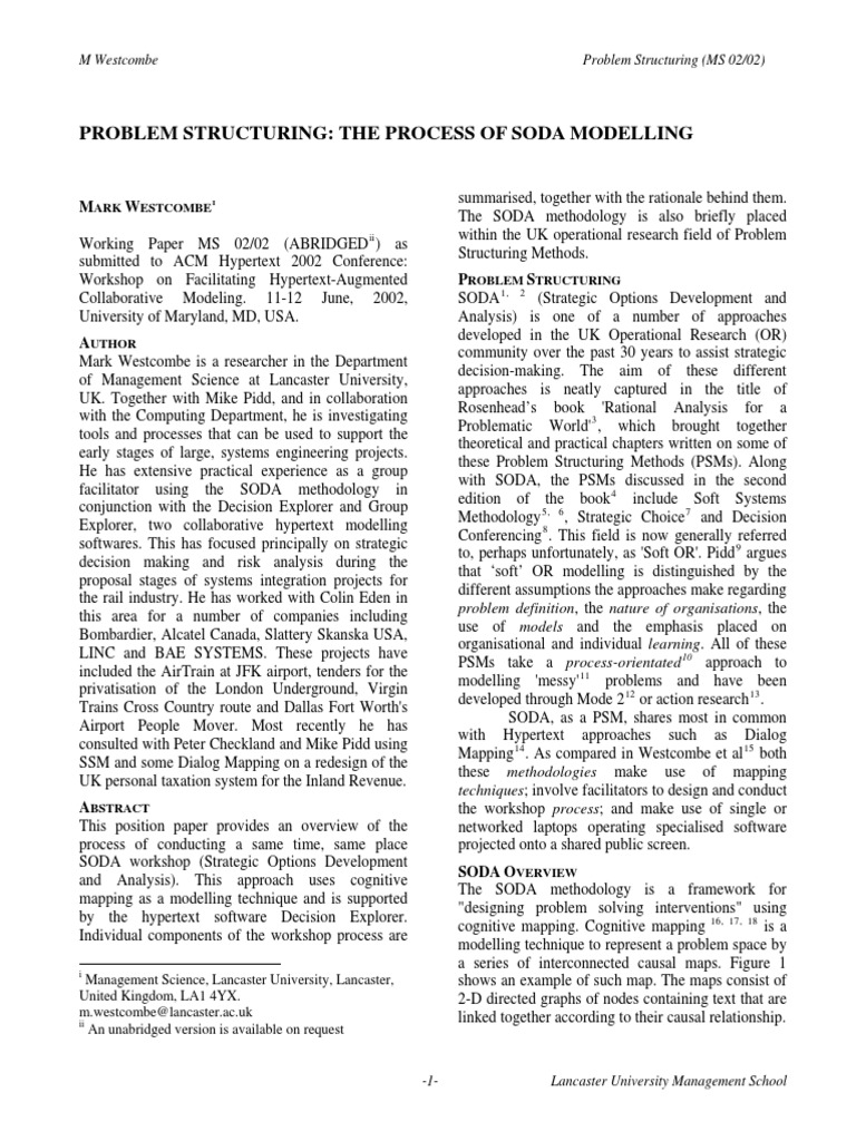 Problem Structuring: The Process of Soda Modelling | PDF ...