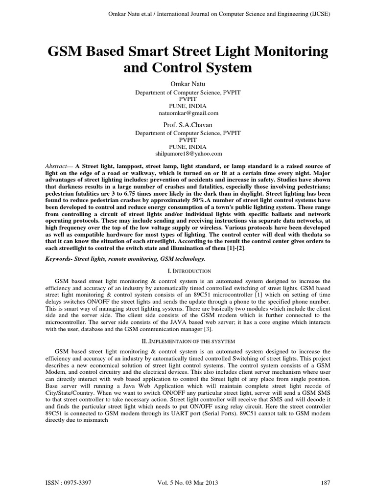 2013 GSM Based Smart Street Light Monitoring and Control System PDF