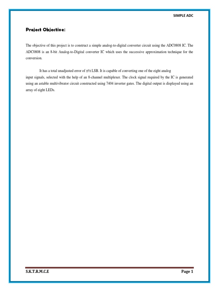 Project Objective Simple Adc PDF Analog To Digital Converter