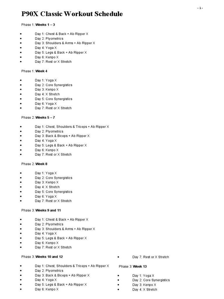 P90X Classic Workout Schedule | Pdf