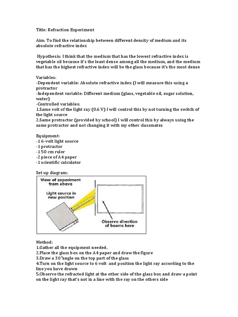 A sample of a lab report | Refractive Index | Refraction