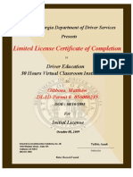Limited License Certificate of Completion: Driver Education 30 Hours Virtual Classroom Instruction
