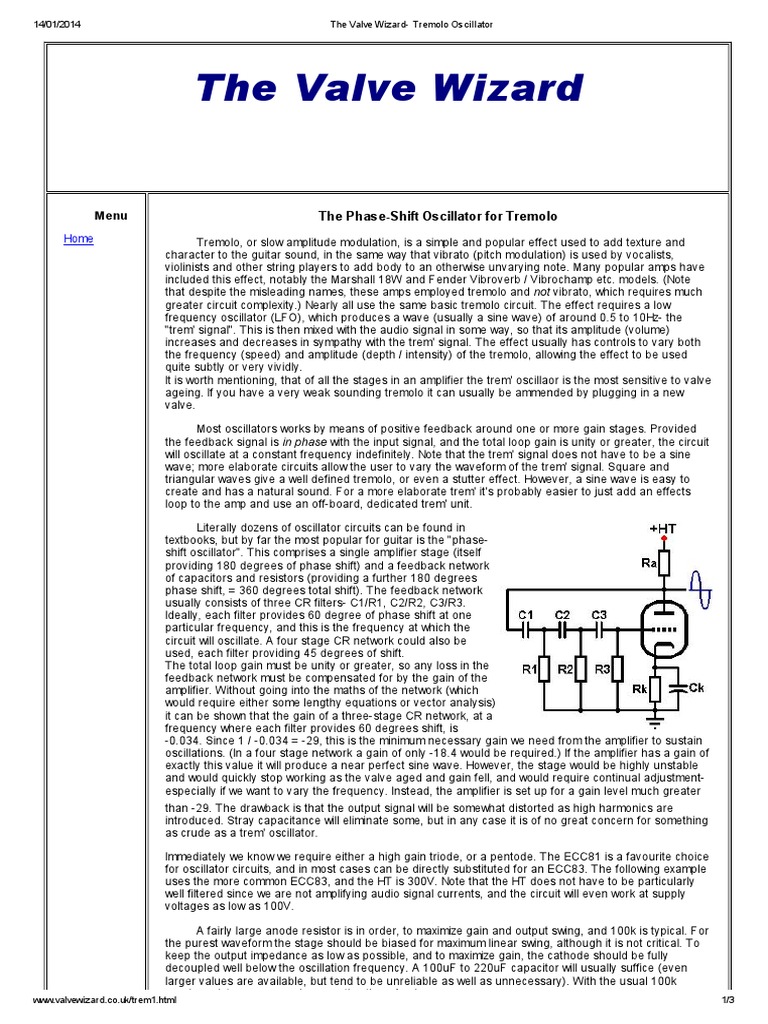 The Valve Wizard Tremolo Oscillator PDF Amplifier Electronic Oscillator