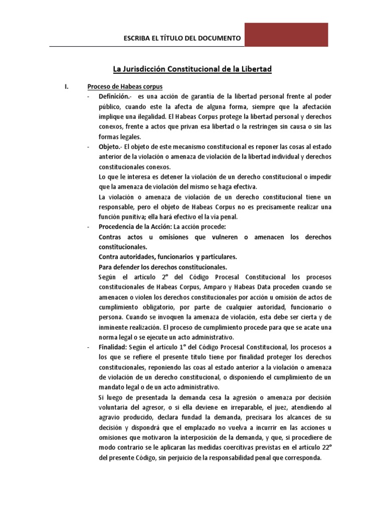 La Jurisdicción Constitucional de La Libertad | PDF | Habeas corpus ...