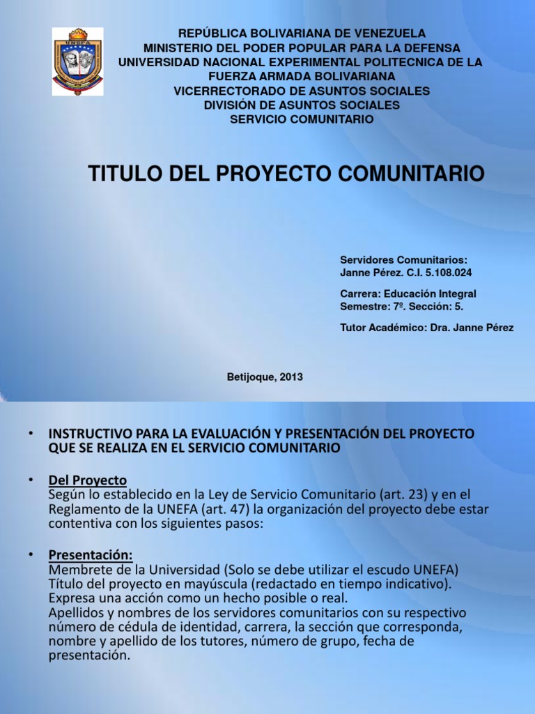 Proyectos de Servicio Comunitario UNEFA | PDF | Bibliografía | Comillas