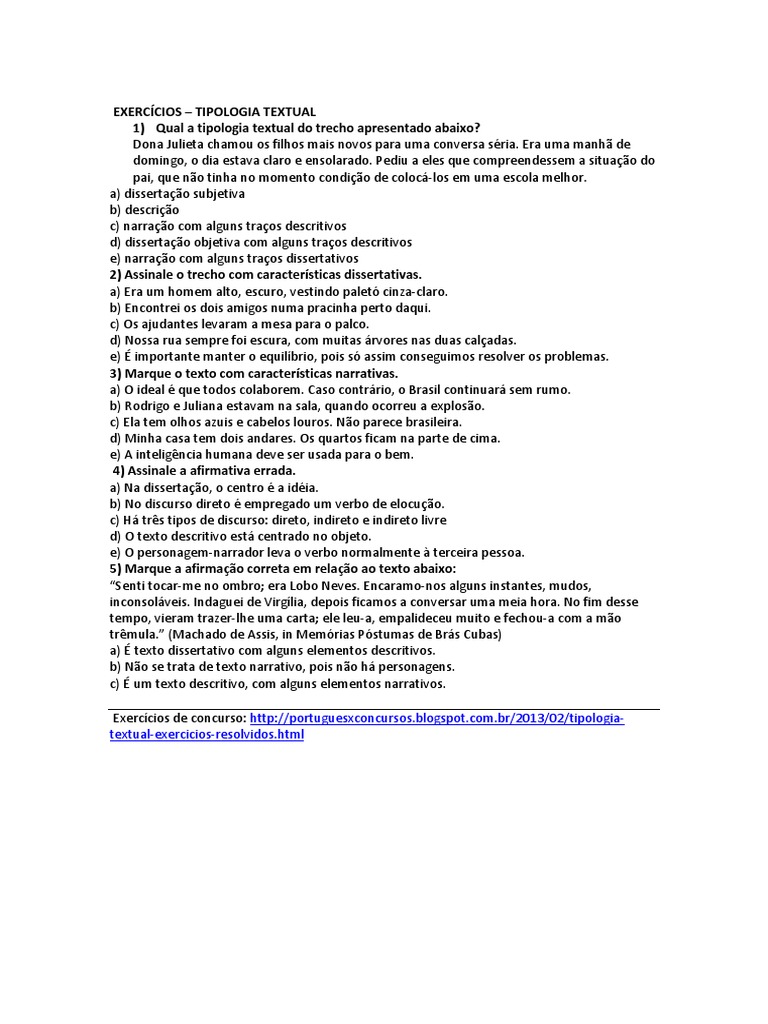 Exercícios de Tipologia Textual | PDF | Narração