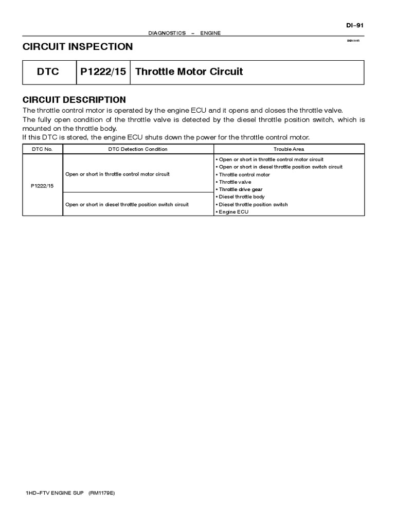 Toyota DTC P1222 Throttle Motor Guide | PDF | Throttle | Diesel Engine