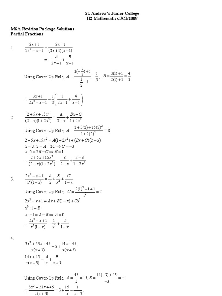 MSA Math Revision Package Solutions | PDF | Logarithm | Sine
