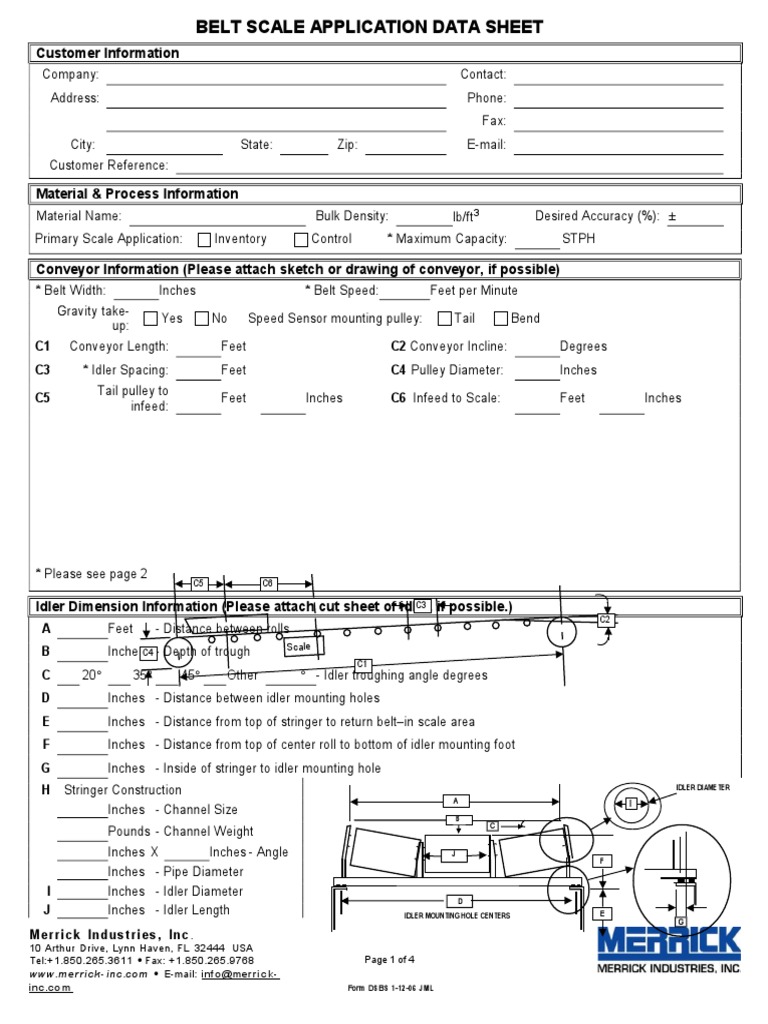 Merrick Belt Scale Application Data Sheet | PDF | Equipment ...