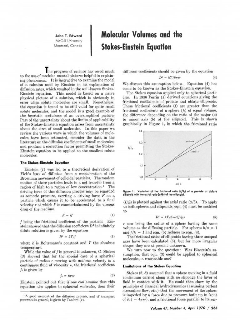 Molecular Volumes and the StokesEinstein Equation Viscosity Molecules