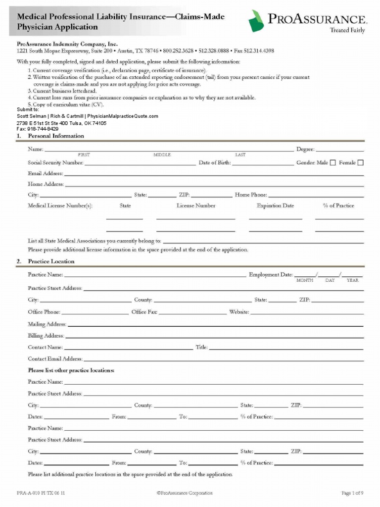 Physician Malpractice Quote Submission | PDF