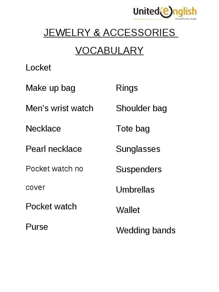Jewelry & Accessories Vocabulary PDF