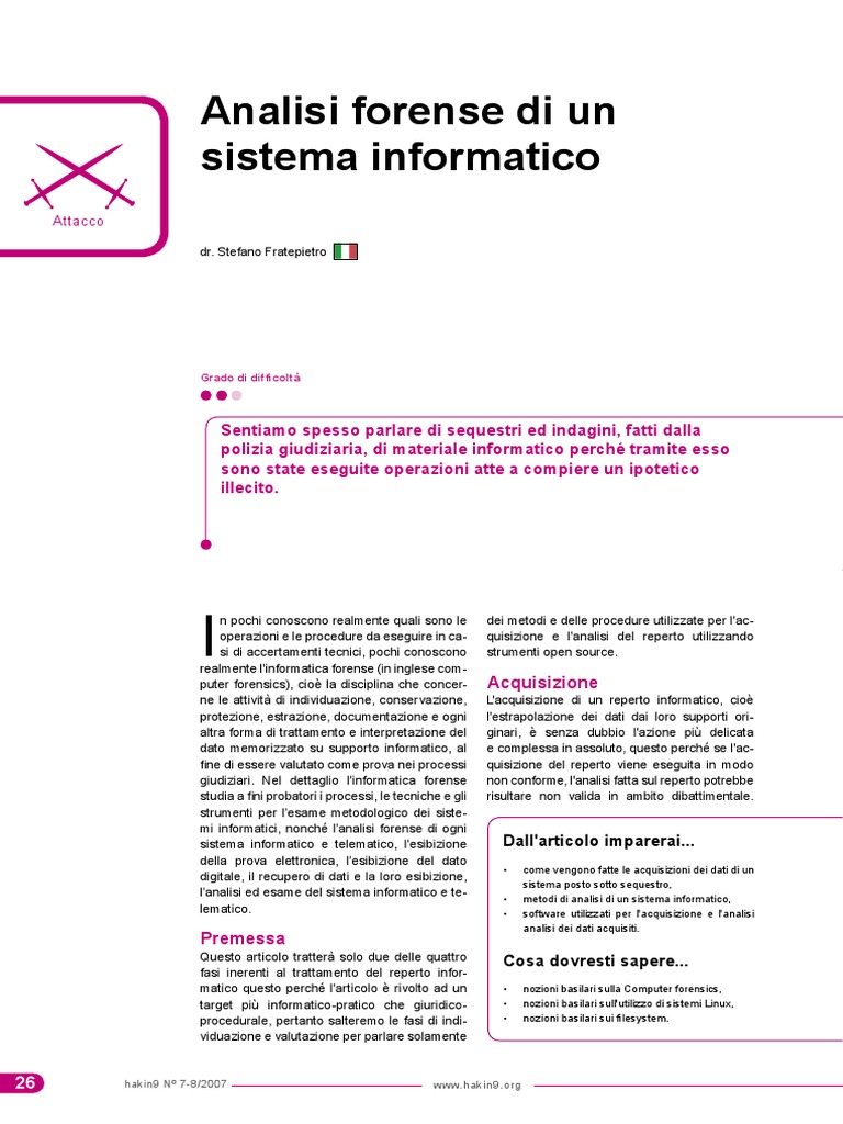 Analisi Forense Di Un Sistema Informatico | PDF