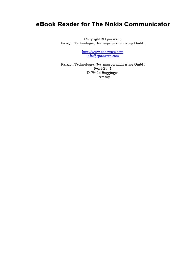 Ebook Reader For The Nokia Communicator: Paragon Technologie ...