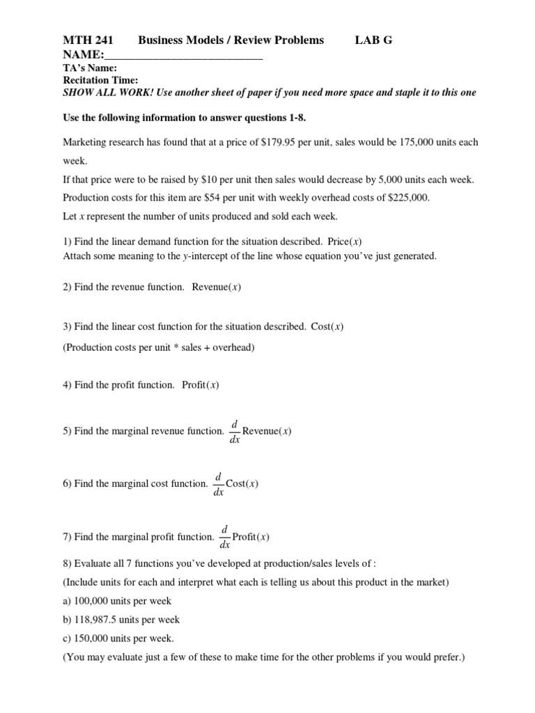 Business Models Review Problems Guide | PDF | Demand | Prices