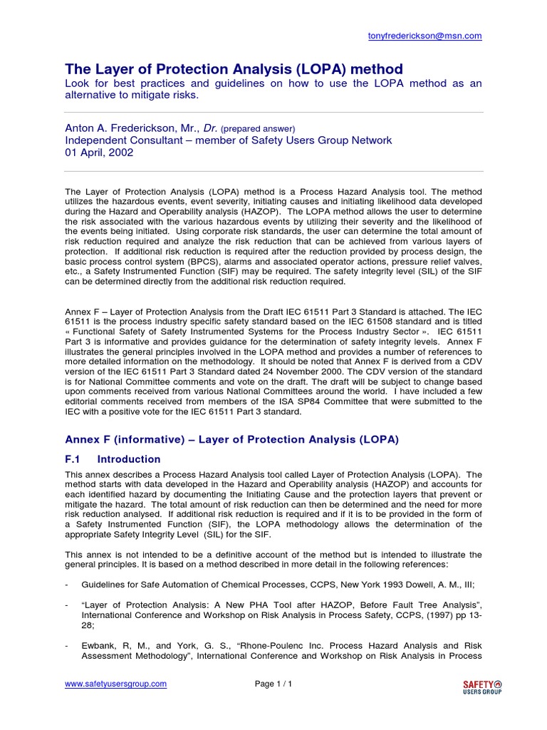 The Layer of Protection Analysis (LOPA) Method | PDF