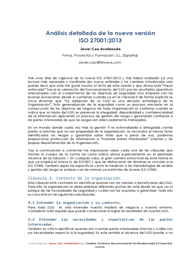Análisis de ISO 27001:2013 y su SGSI | PDF | Organización internacional ...