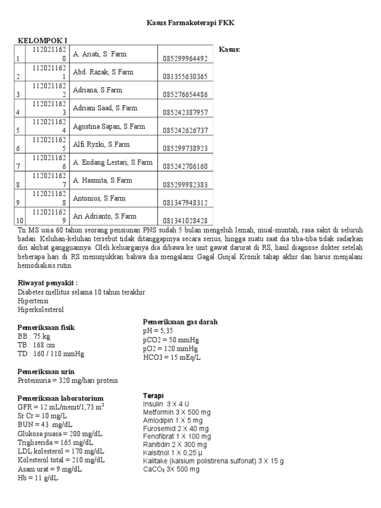 Soal Studi Kasus Farmasi Klinik