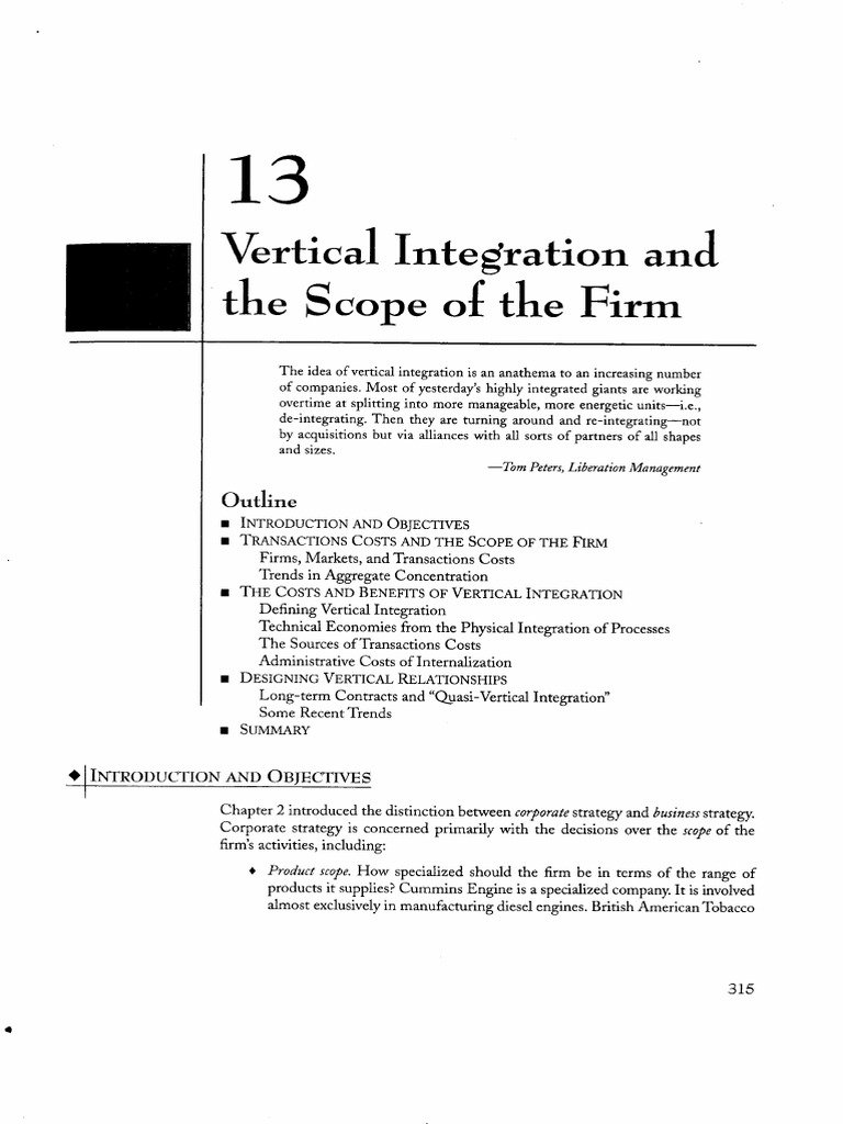 Vertical Integration and Firm Scope Analysis | PDF | Strategic ...