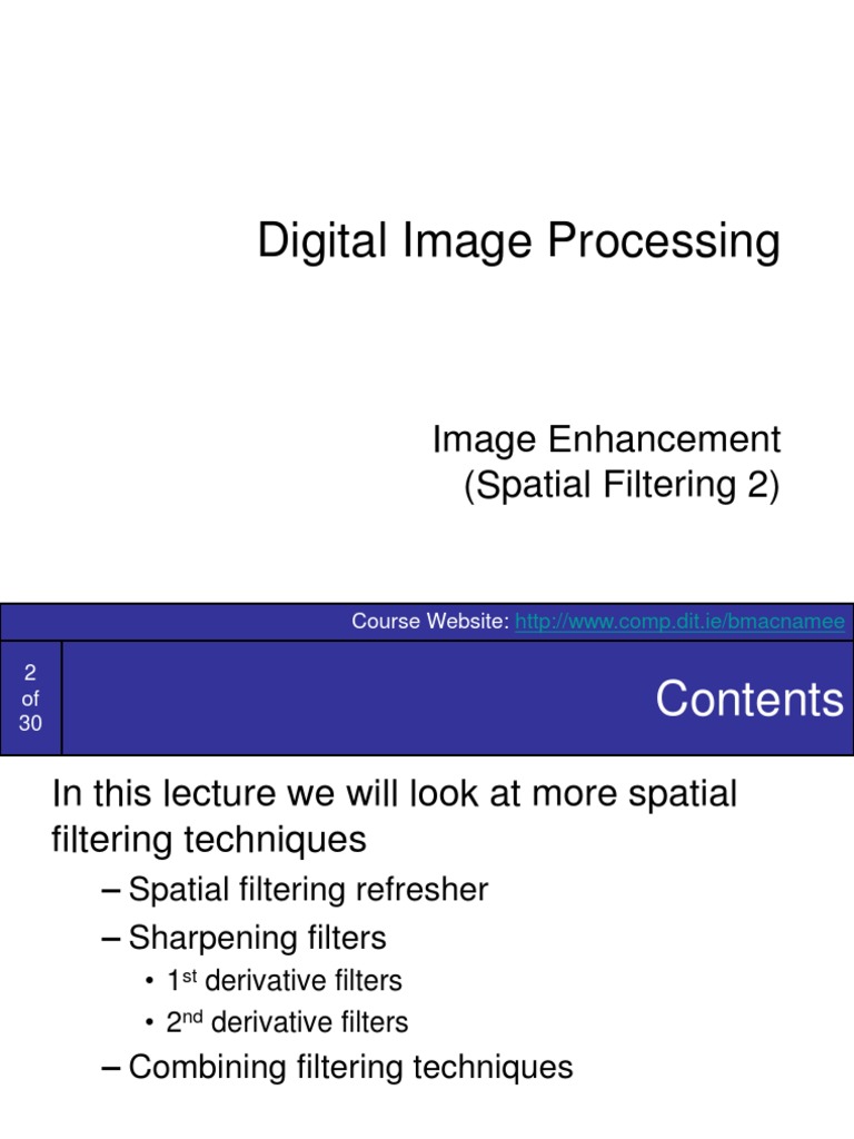Spatial Filtering Techniques in Image Processing | PDF | Digital Signal ...