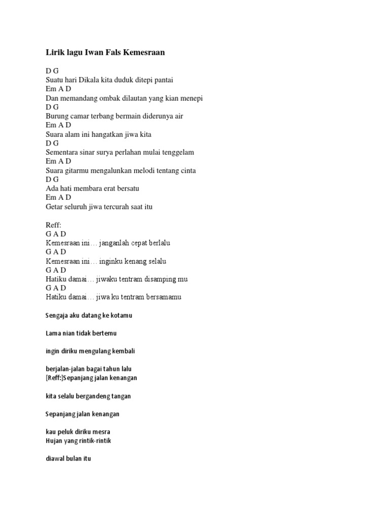 Lirik Lagu Iwan Fals Kemesraan