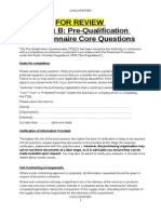 For Review Annex B: Pre-Qualification Questionnaire Core Questions