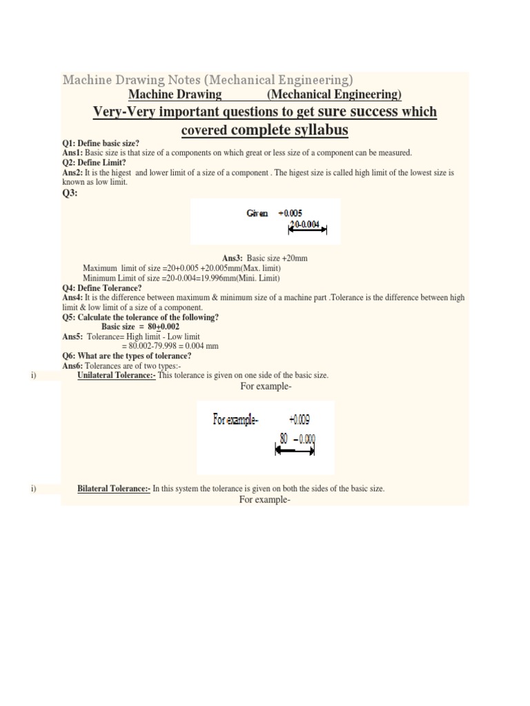 MS Word Project: Machine Drawing Notes | PDF | Engineering Tolerance ...