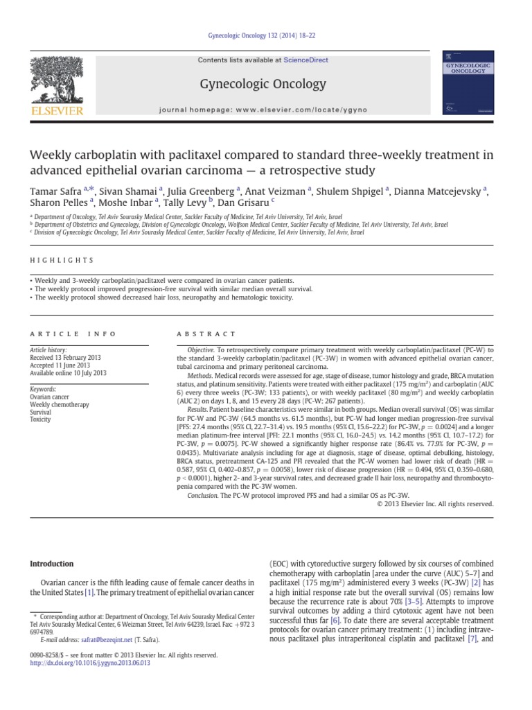 Weekly Carboplatin With Paclitaxel Compared to Standard