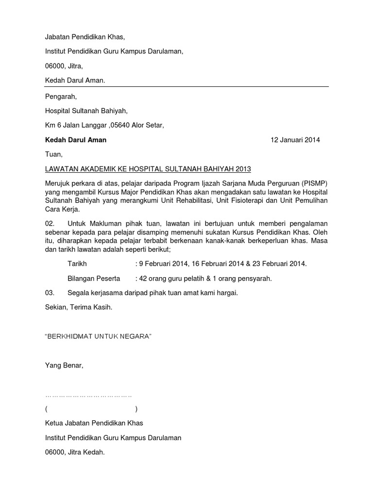 Surat Rasmi Lawatan Hospital