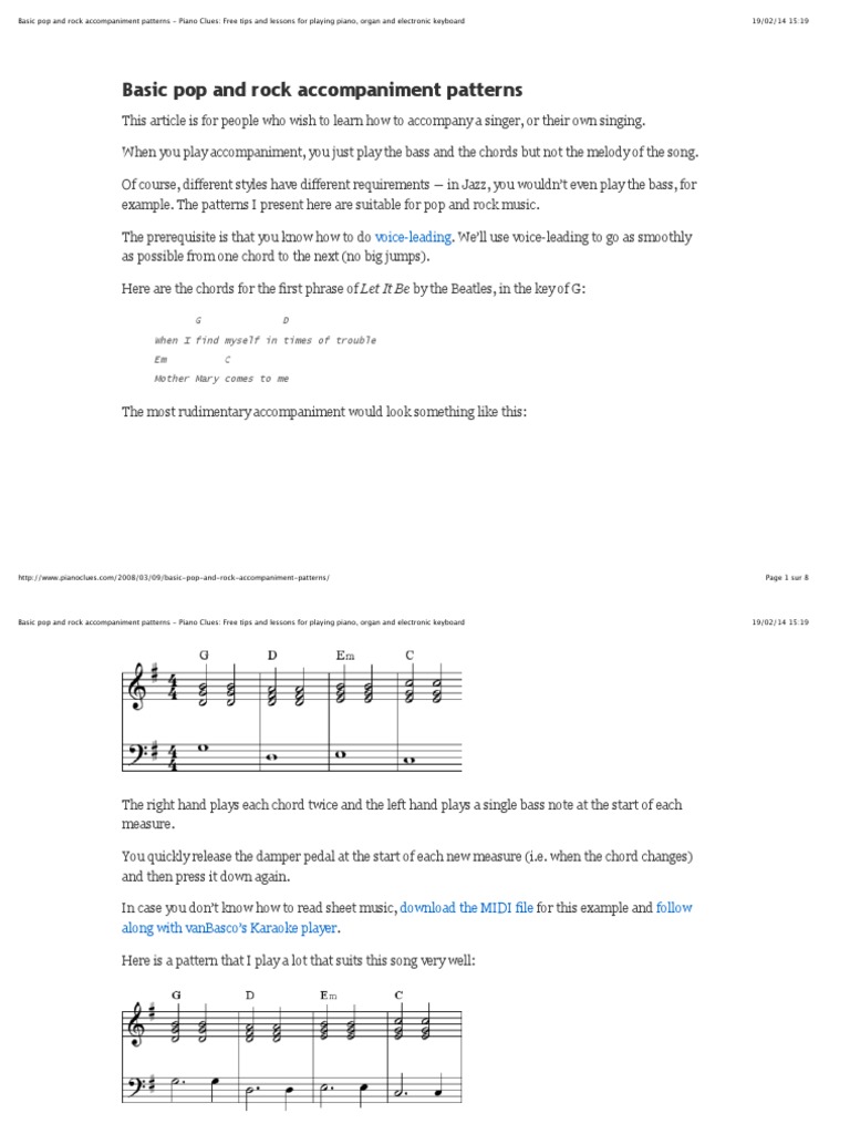 Basic Pop and Rock Patterns Piano Clues Free Tips and