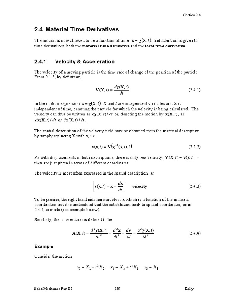 Kinematics of CM 04 Material Time Derivatives | PDF | Kinematics | Velocity