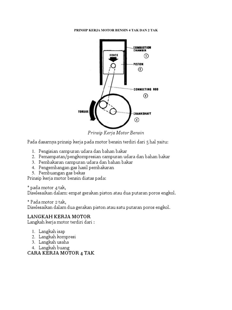 Prinsip Kerja Motor Bensin 4 Tak Dan 2 Tak