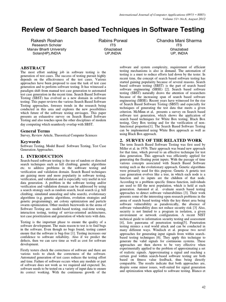 Search-Based Techniques in Software Testing | PDF