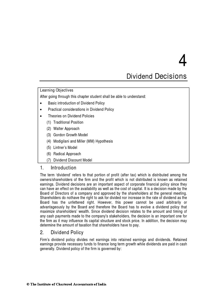 Dividend Decisions Dividend Cost Of Capital
