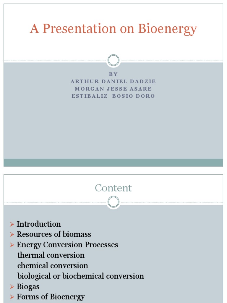 A Presentation On Bioenergy | PDF | Biomass | Gasification