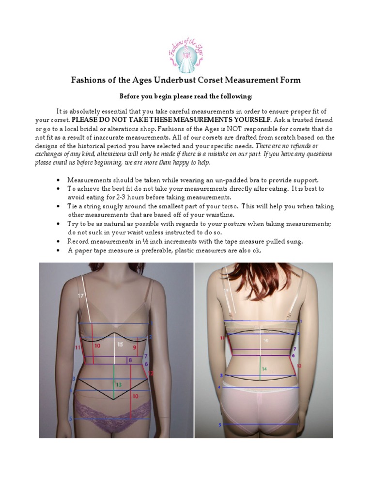 Images Measurements Underbust Corset Measurement Form