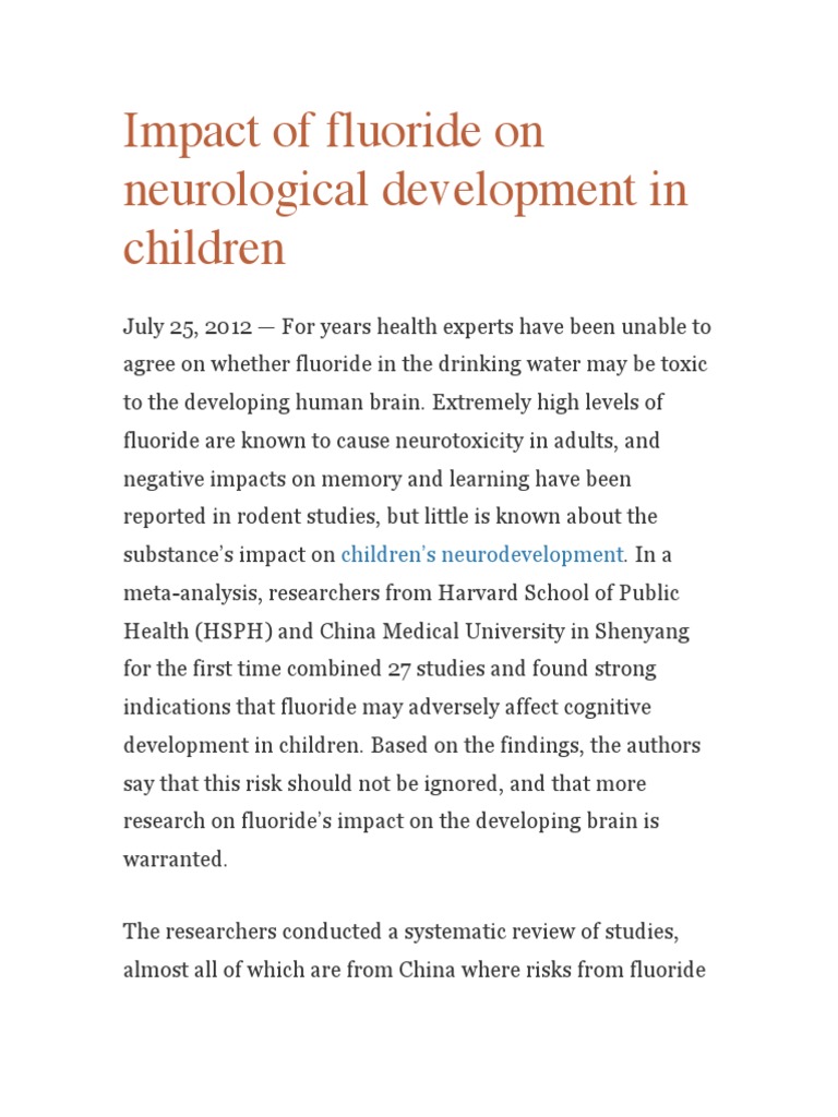 Harvard Impact of Fluoride On Neurological Development in Children