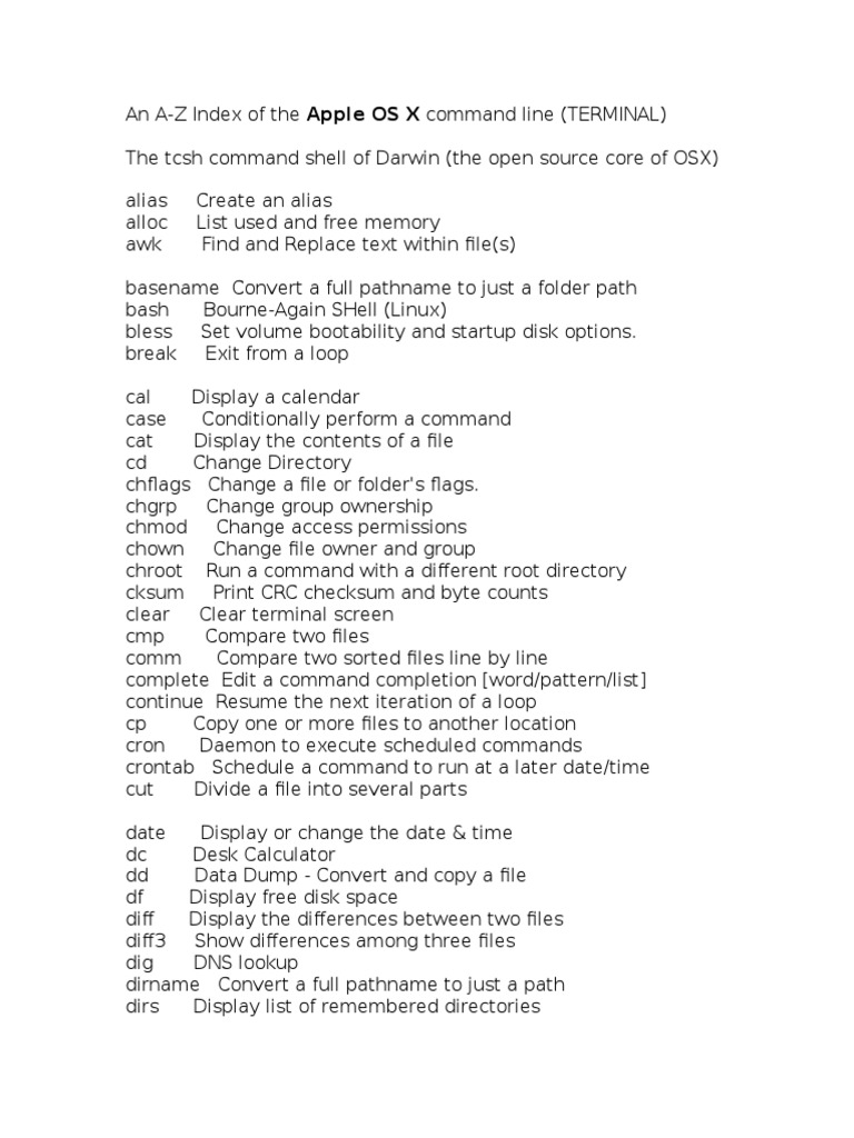 Mac OS X Terminal Commands List | PDF