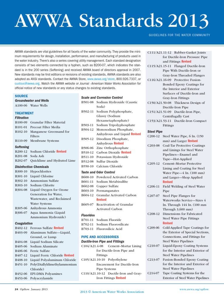 AWWA List of Standard Pipe (Fluid Conveyance) Valve