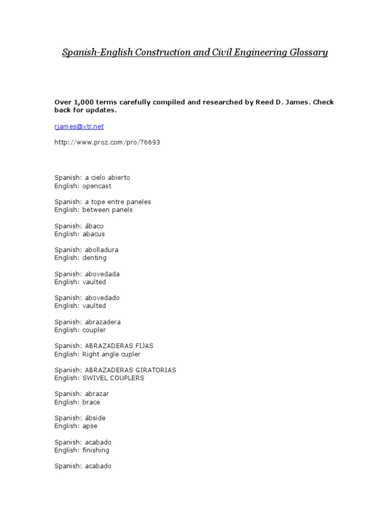 A Comprehensive SpanishEnglish Glossary of Construction and Civil