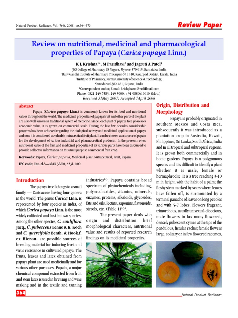 Review Papaya Antioxidant Earth & Life Sciences