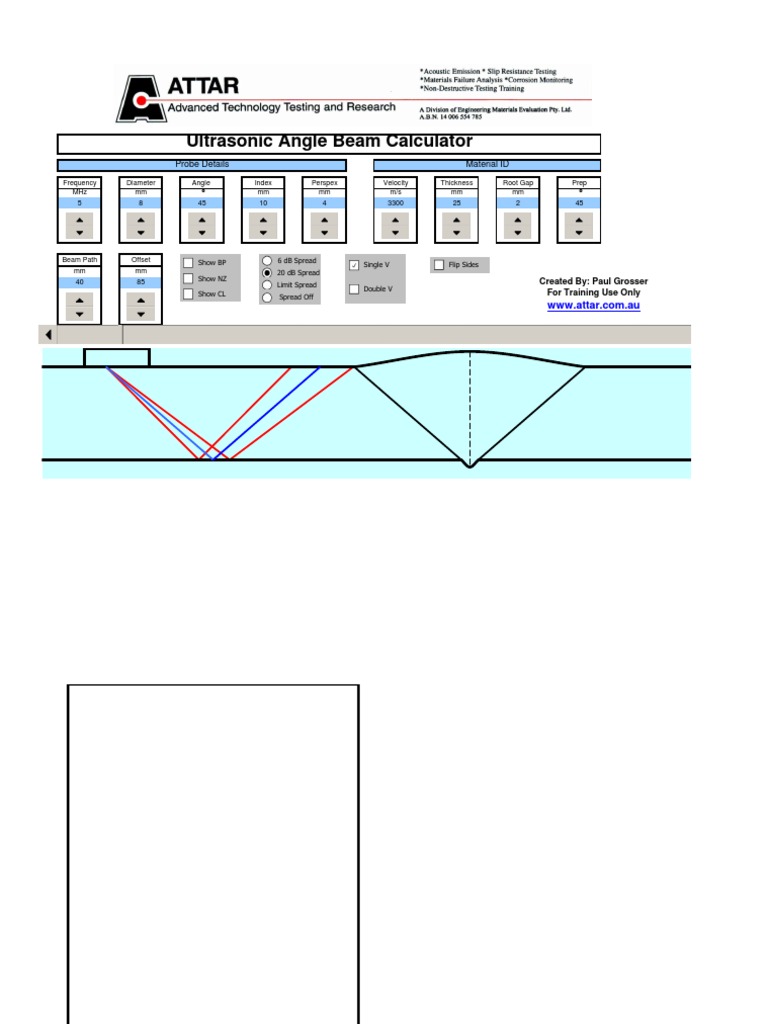 Ultrasonic Angle Beam Calculator Material ID Probe Details PDF