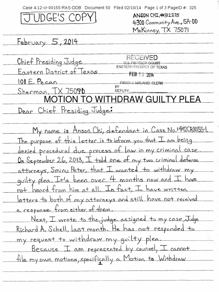 Motion To Withdraw Guilty Plea Filed by Anson Chi PDF