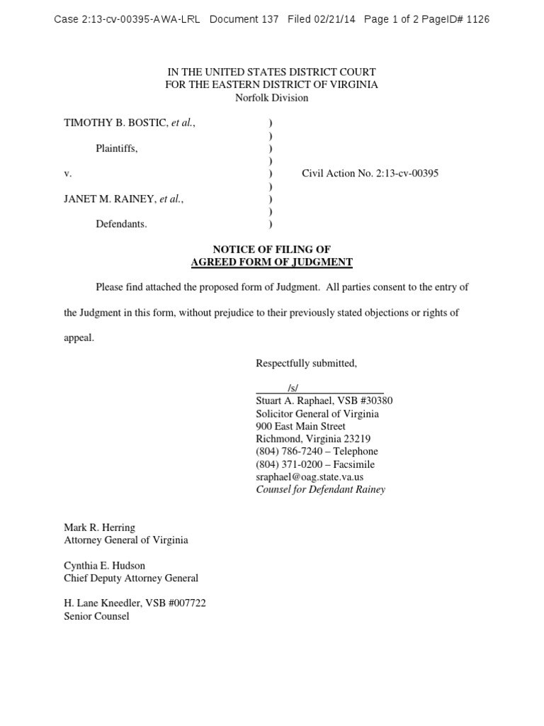 Notice of Filing of Agreed Form of Judgment | PDF | Law